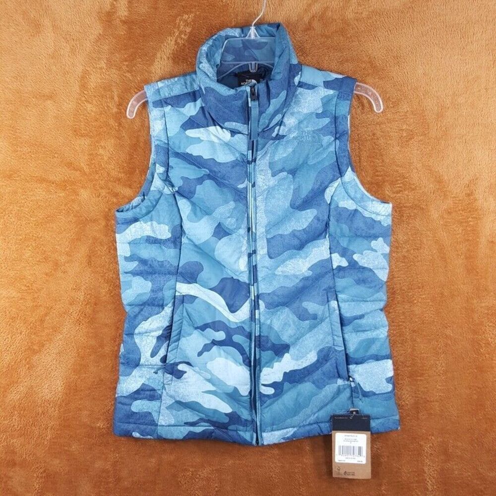 THE NORTH FACE Womens Jacket Small Blue Camo Puffer Vest ALPZ 2.0 550 Down